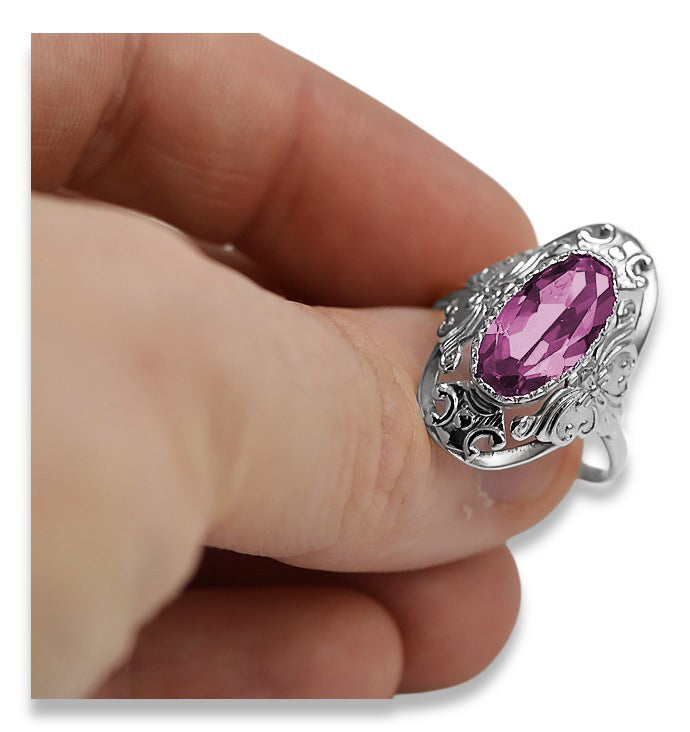 Vintage Amethyst Ring in Sterling Silver (vrc014s-am) — full view of the piece