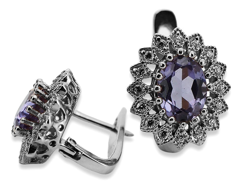 Vintage Alexandrite Earrings in 14K White Gold (vec125w-ax) — side view showing the setting
