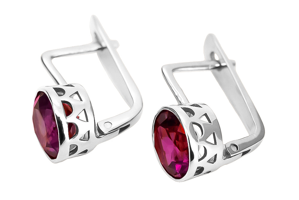Vintage Ruby Earrings in Sterling Silver (vec107s-rb) — side view showing the setting
