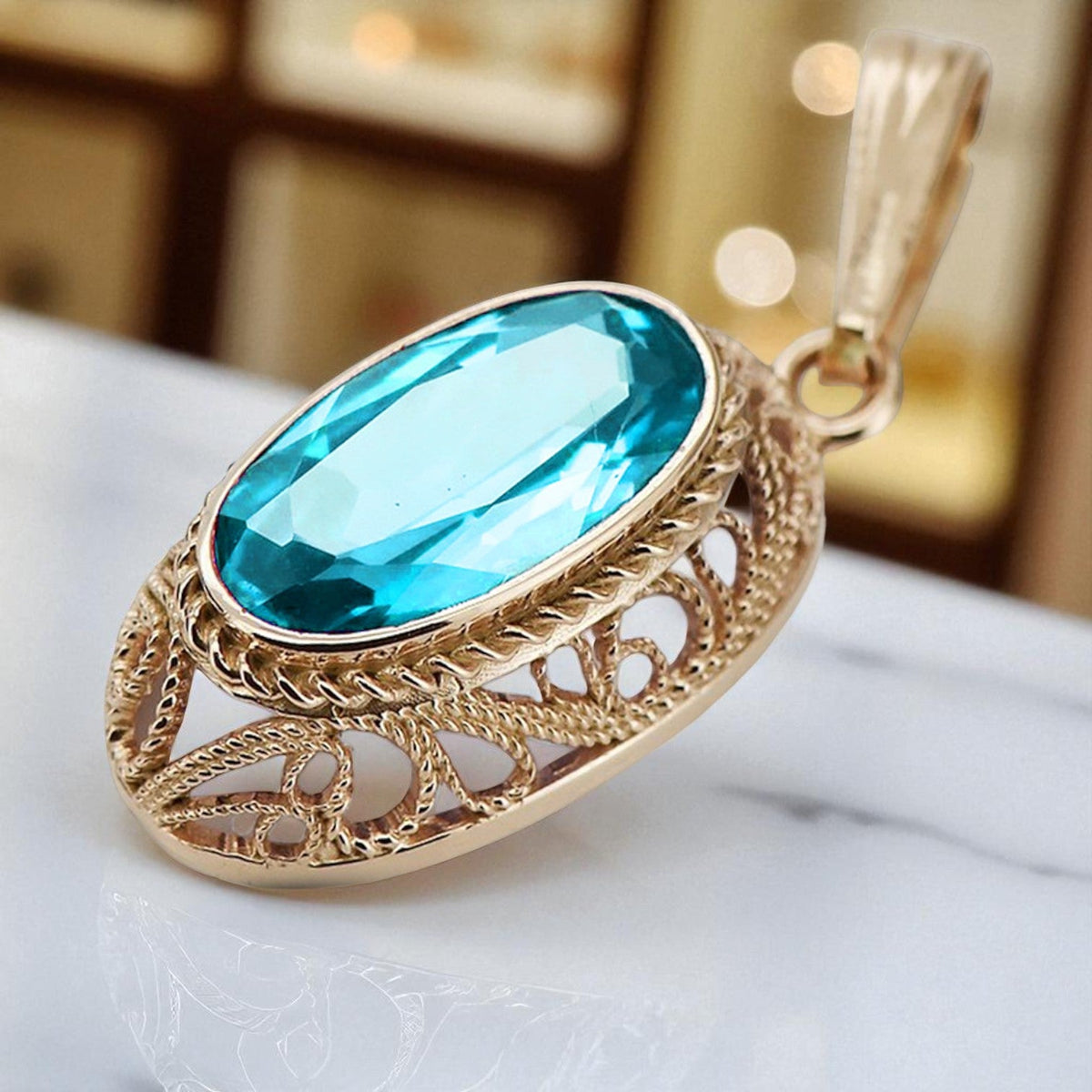 Vintage Aquamarine Pendant in 14K Rose Gold (vpc014r-aq)
