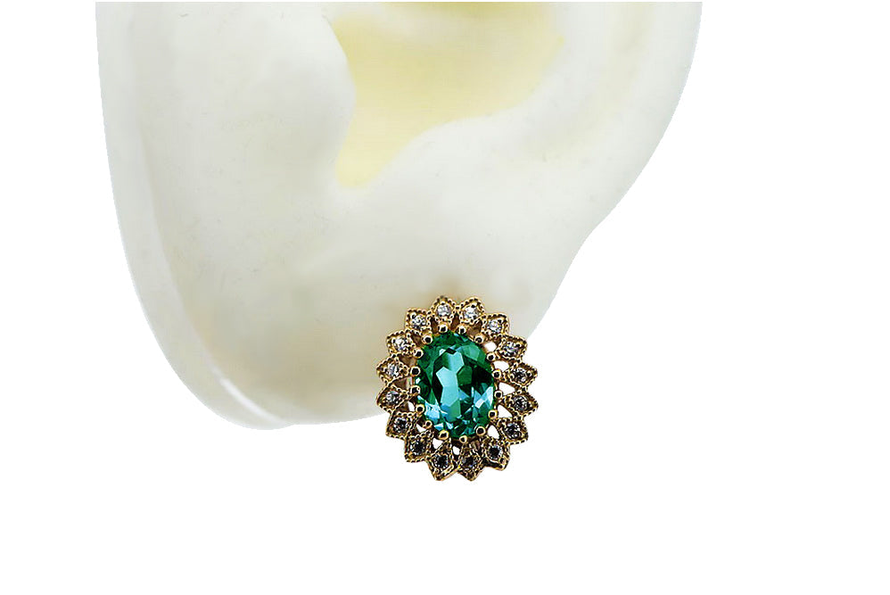 Vintage Emerald Earrings in 14K Rose Gold (vec125r-em) — side view showing the setting