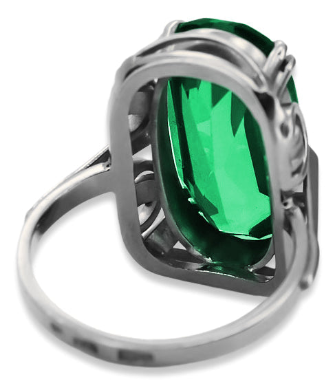Vintage Emerald Ring in Sterling Silver (vrc038s-em) — worn on the hand, showing profile