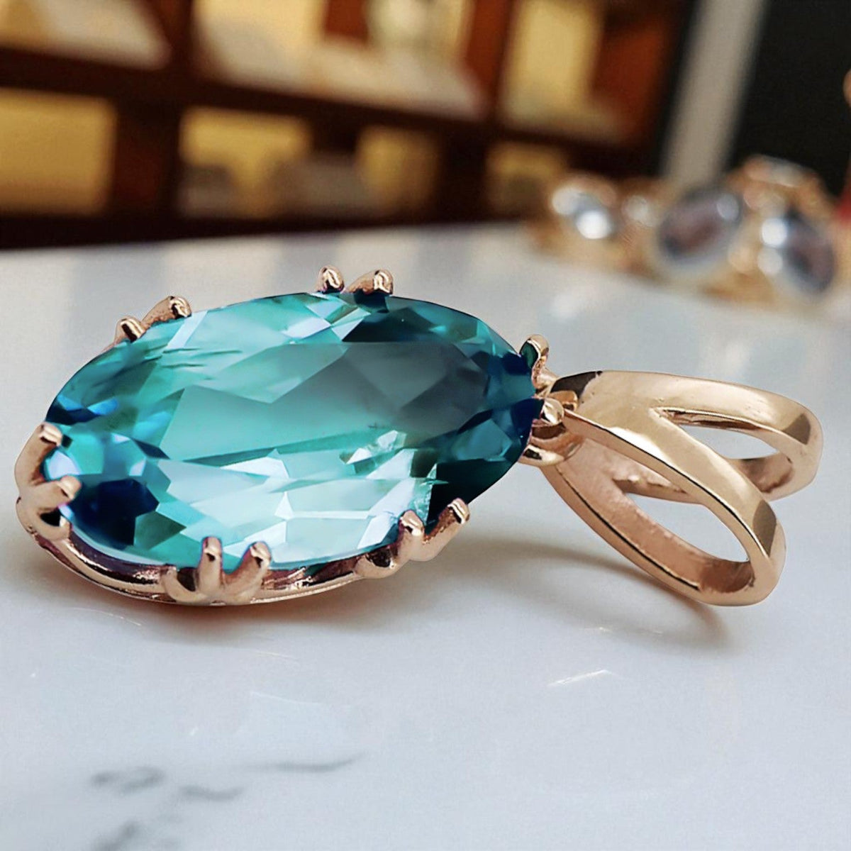 Vintage Aquamarine Pendant in 14K Rose Gold (vpc019r-aq)