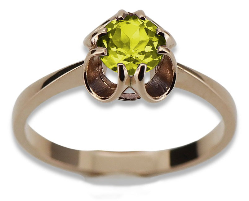 Vintage Yellow Peridot Ring in 14K Rose Gold (vrc348r-yp) — back view with the clasp