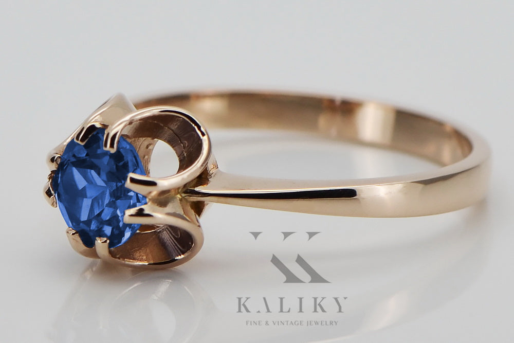 Vintage Sapphire Ring in 14K Rose Gold (vrc348r-sp) — close-up of the hallmark on the inner band