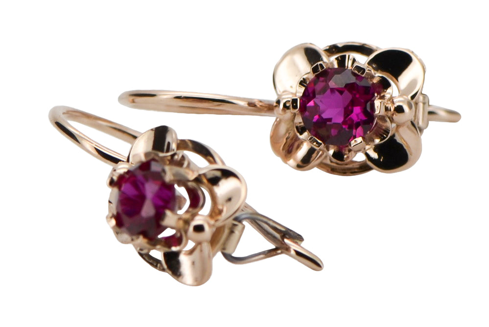 Vintage Ruby Earrings in 14K Rose Gold (vec116r-rb) — full view of the piece