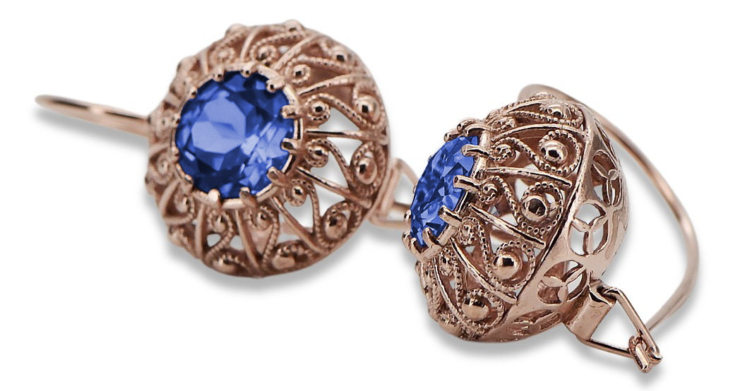 Vintage Sapphire Earrings in 14K Rose Gold (vec002r-sp) — full view of the piece