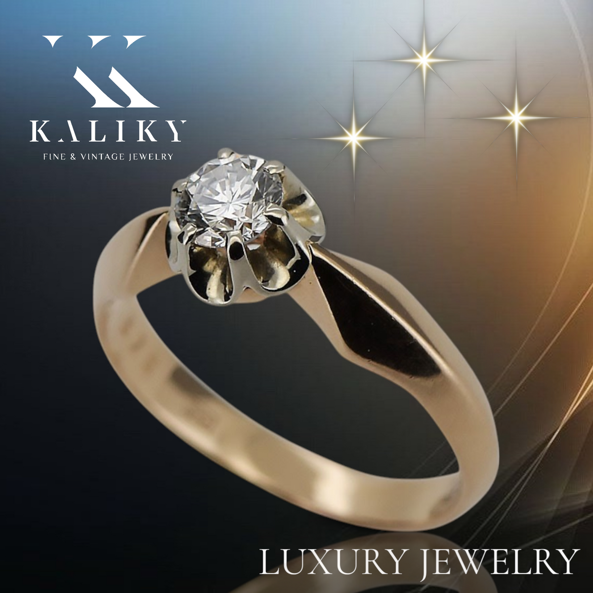 Vintage Zircon Ring in 14K Rose Gold (vrc321r-zi) — full view of the piece