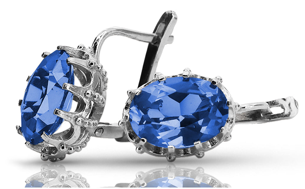 Vintage Sapphire Earrings in Sterling Silver (vec079s-sp) — close-up of the stone and setting