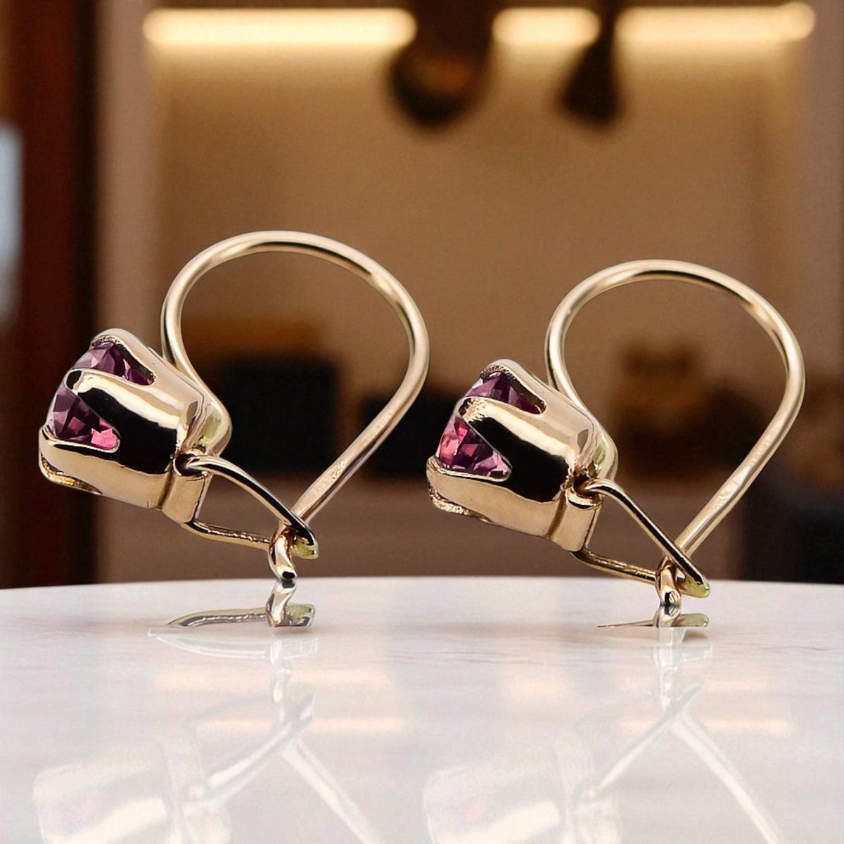 Vintage Ruby Earrings in 14K Rose Gold (vec056r-rb)