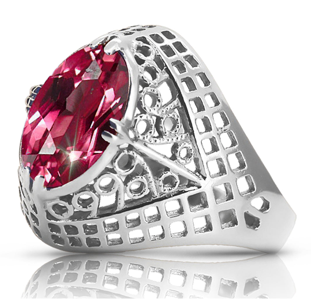 Vintage Ruby Ring in Sterling Silver (vrc030s-rb) — side view showing the setting