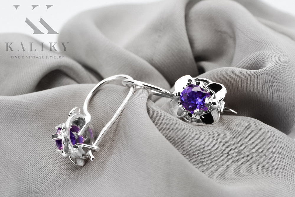 Vintage Alexandrite Earrings in Sterling Silver (vec116s-ax) — close-up of the hallmark on the inner band