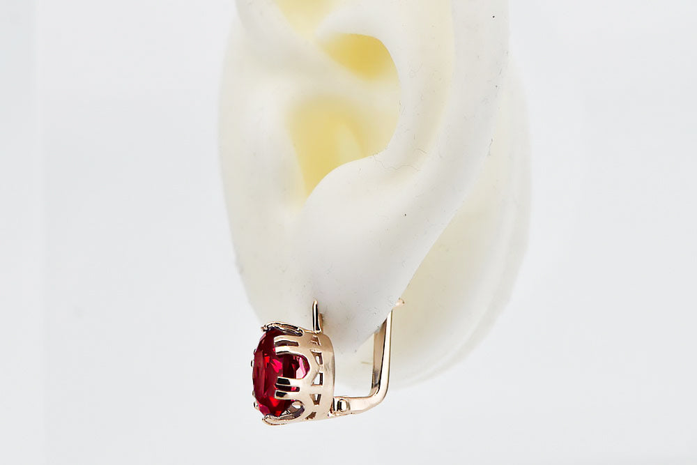 Vintage Ruby Earrings in 14K Rose Gold (vec016r-rb) — side view showing the setting