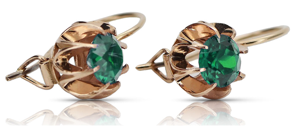 Vintage Emerald Earrings in 14K Rose Gold (vec062r-em) — full view of the piece
