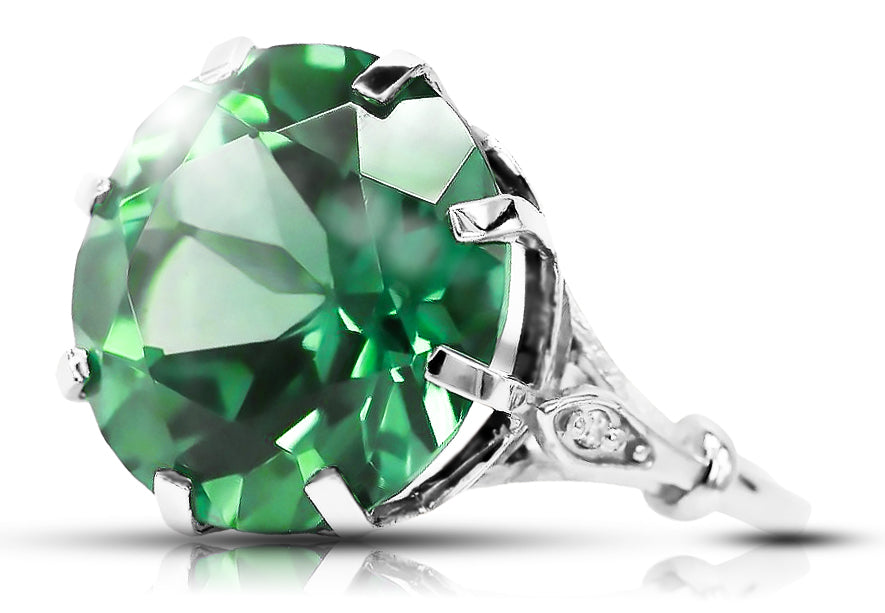 Vintage Emerald Craft Ring in Sterling Silver (vrc073s-em) — side view showing the setting
