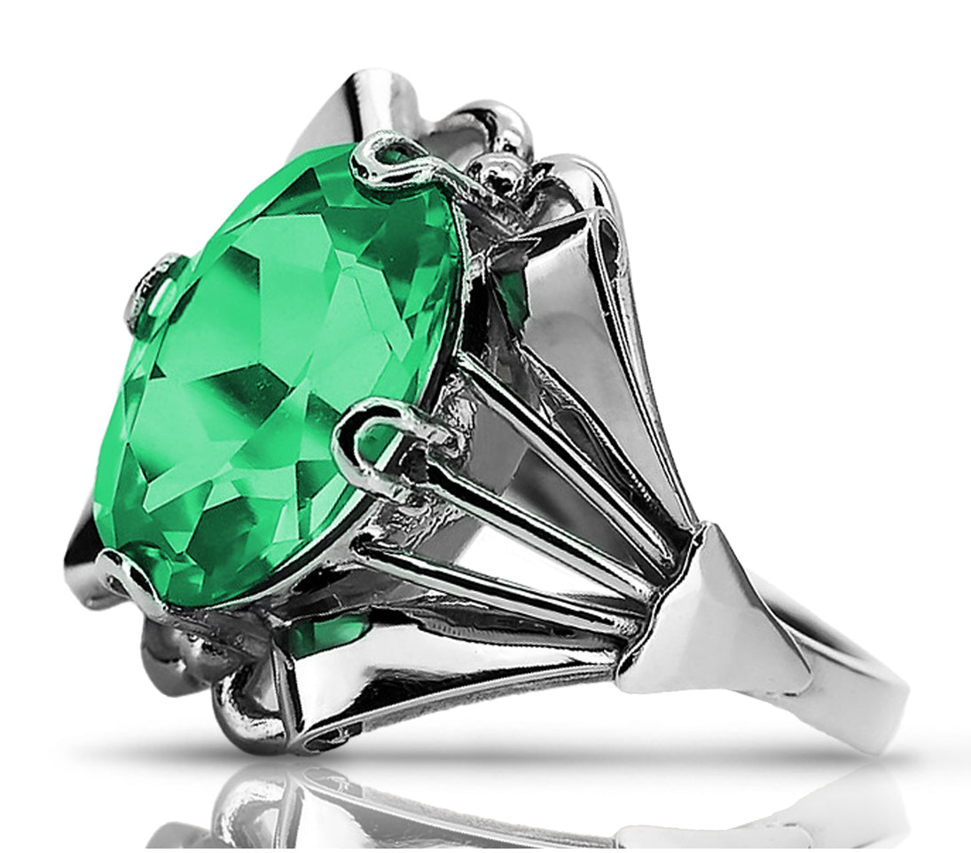 Vintage Emerald Ring in Sterling Silver (vrc015s-em) — full view of the piece
