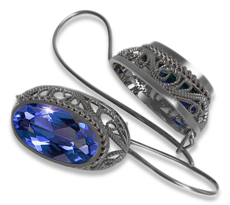 Vintage Sapphire Oval Earrings in Sterling Silver (vec023s-sp) — close-up of the hallmark on the inner band
