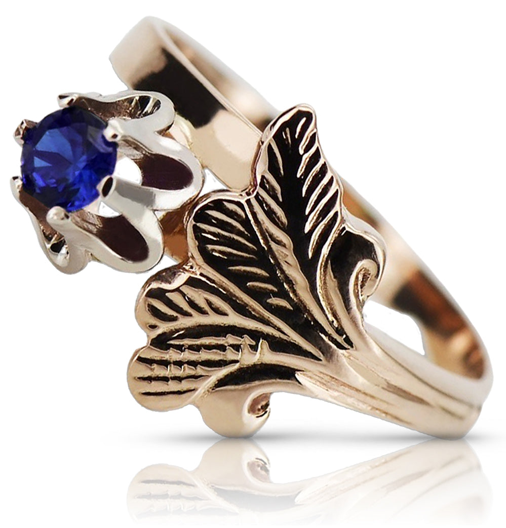 Vintage Sapphire Ring in 14K Rose Gold (vrc169r-sp) — worn on the neckline, showing the drape
