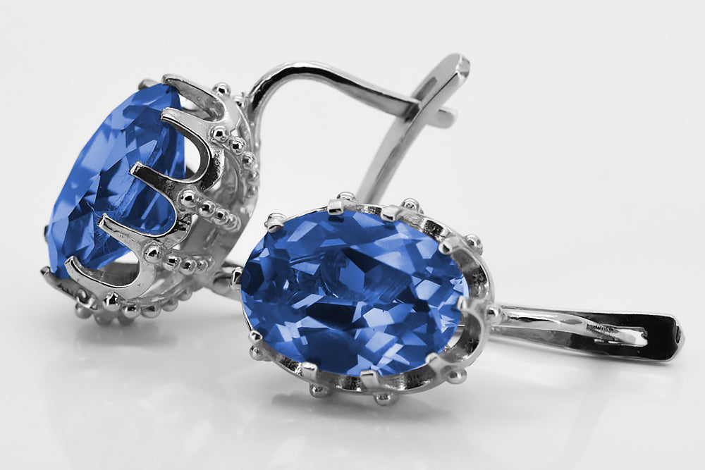 Vintage Sapphire Earrings in Sterling Silver (vec079s-sp) — detail of the metal texture