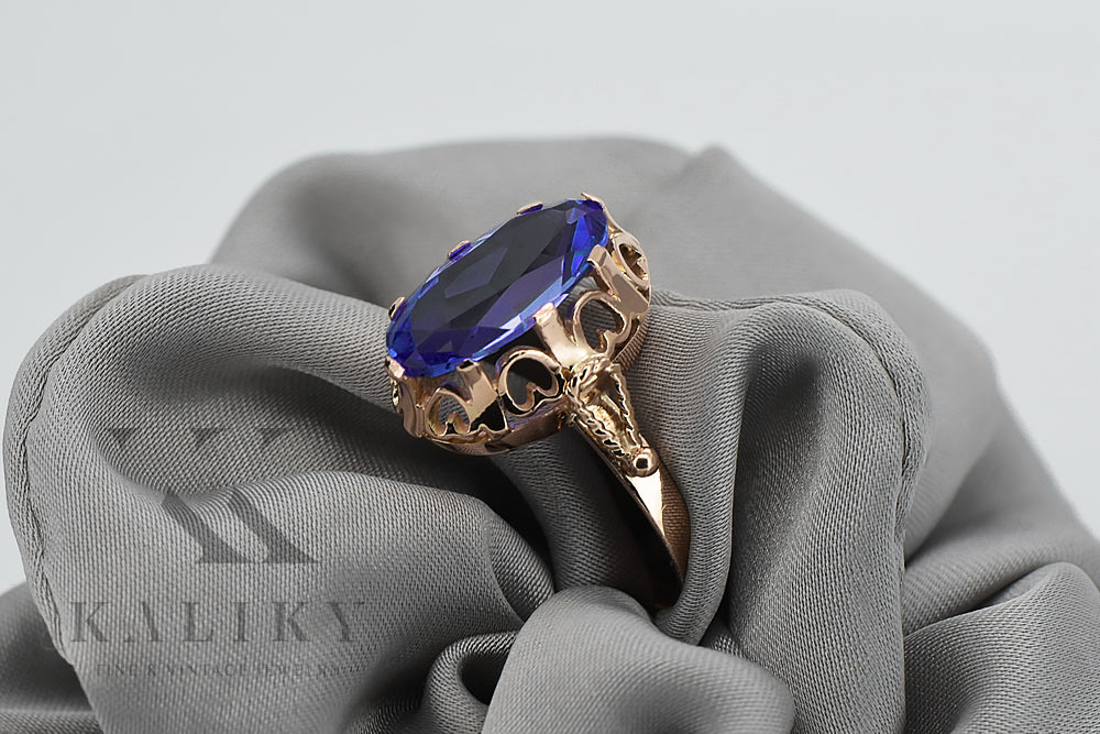 Vintage Sapphire Ring in 14K Rose Gold (vrc134r-sp) — close-up of the hallmark on the inner band