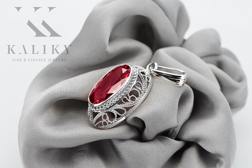 Vintage Ruby Pendant in Sterling Silver (vpc014s-rb) — close-up of the hallmark on the inner band