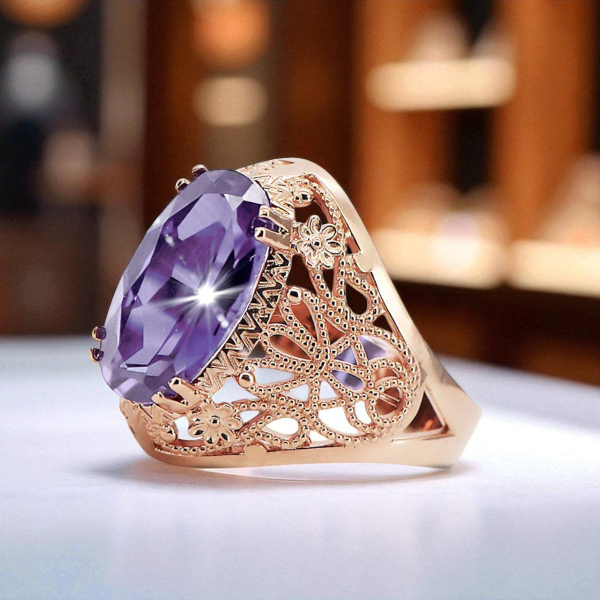 Vintage Alexandrite Ring in 14K Rose Gold (vrc074r-ax)