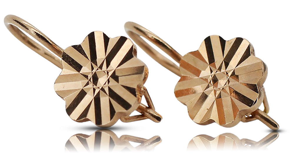 Vintage Flower Earrings in 14K Rose Gold (ven163) — view 2