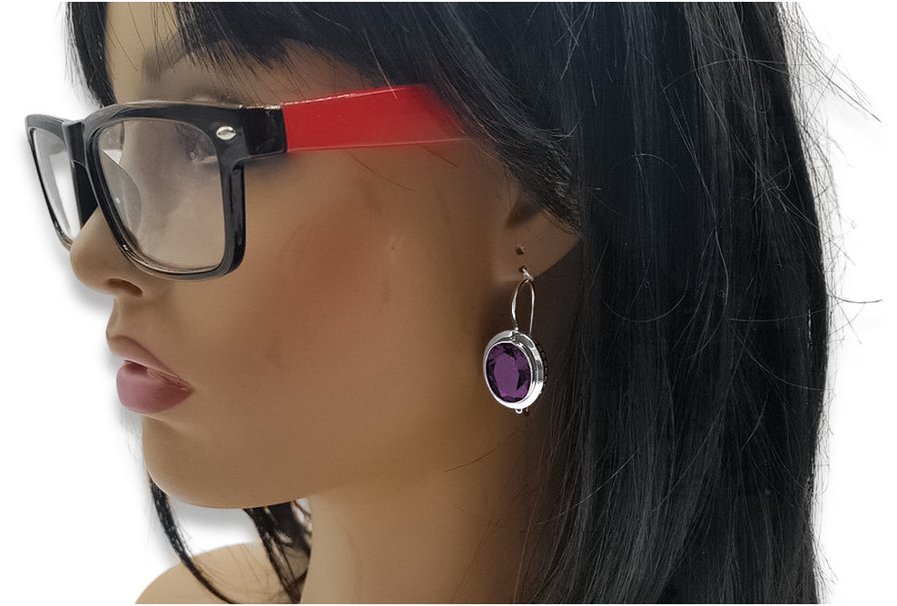 Vintage Amethyst Earrings in Sterling Silver (vec114s-am) — full view of the piece