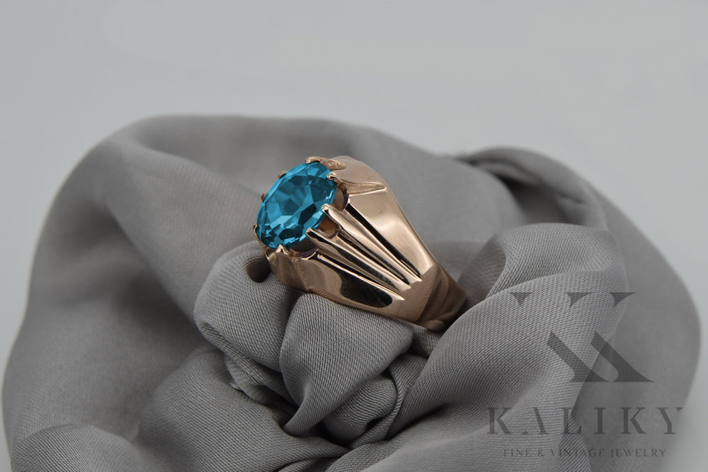 Vintage Aquamarine Ring in 14K Rose Gold (vrc016r-aq) — worn on the neckline, showing the drape
