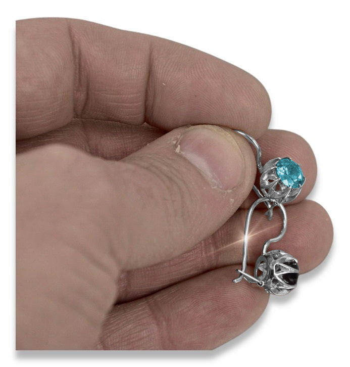 Vintage Aquamarine Earrings in Sterling Silver (vec062s-aq) — close-up of the hallmark on the inner band