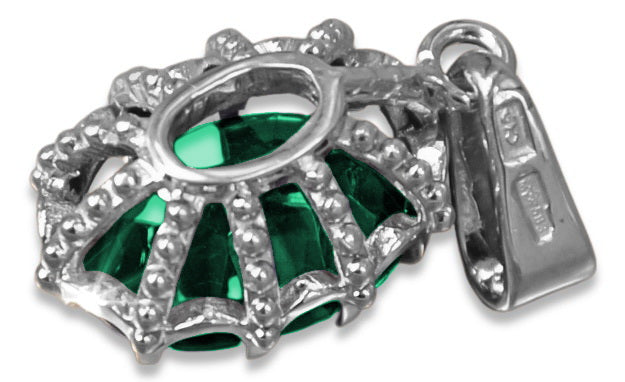 Vintage Emerald Pendant in Sterling Silver (vpc008s-em) — full view of the piece