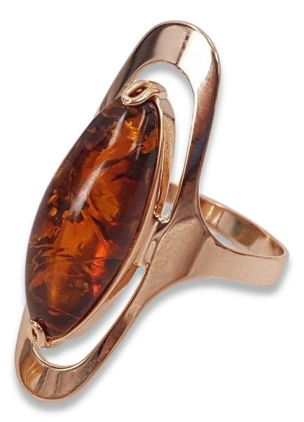 Vintage Amber Ring in 14K Rose Gold (vrab016)
