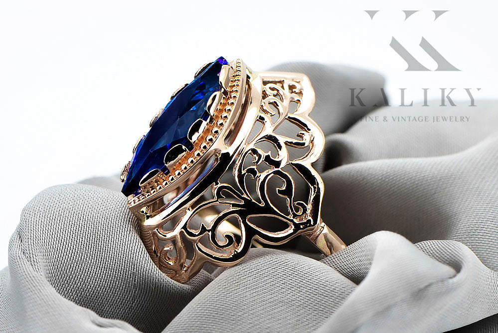 Vintage Sapphire Ring in 14K Rose Gold (vrc017r-sp) — side view showing the setting