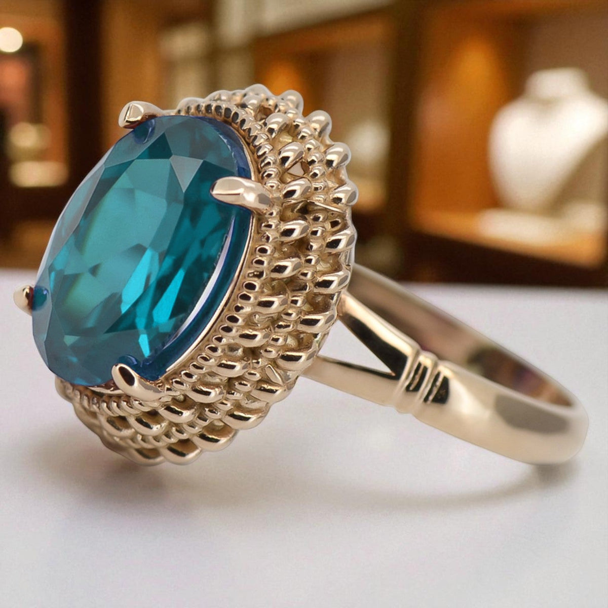 Vintage Aquamarine Ring in 14K Rose Gold (vrc068r-aq)