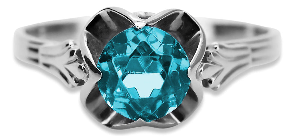 Vintage Aquamarine Ring in Sterling Silver (vrc023s-aq) — side view showing the setting