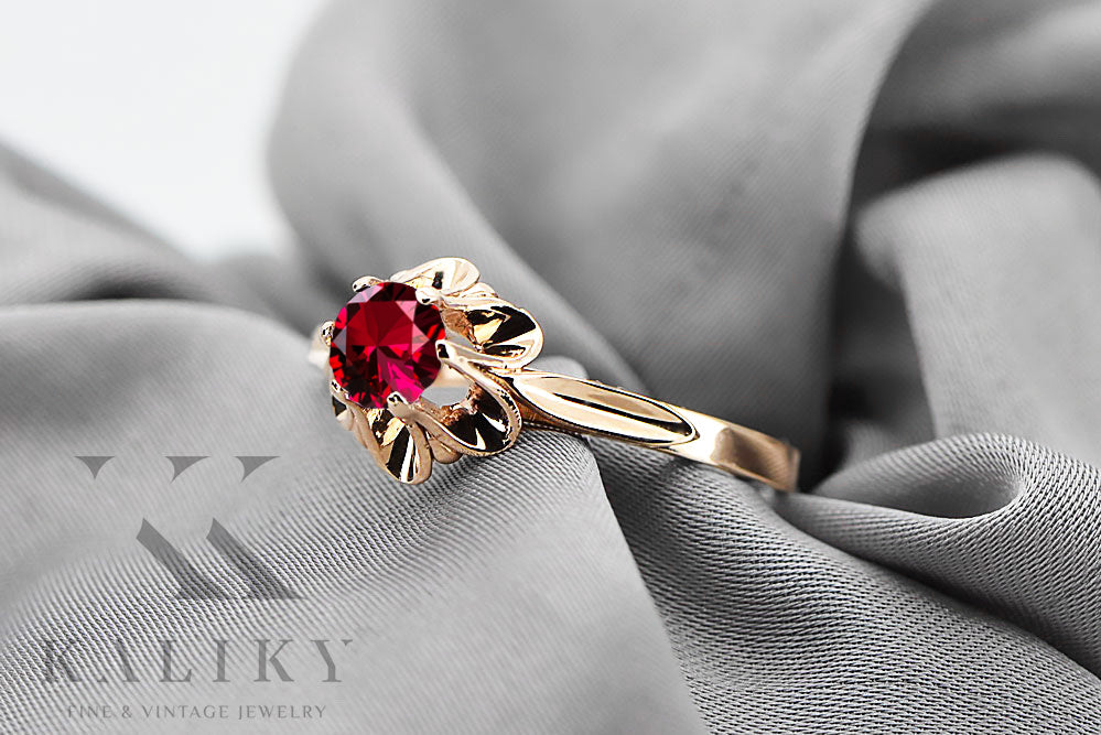 Vintage Ruby Craft Ring in 14K Rose Gold (vrc004r-rb) — worn on the hand, showing profile
