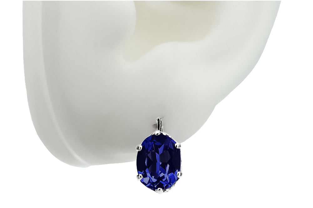 Vintage Sapphire Earrings in Sterling Silver (vec003s-sp) — close-up of the stone and setting