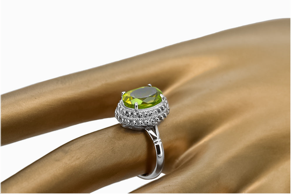 Vintage Yellow Peridot Ring in Sterling Silver (vrc068s-yp) — worn on the hand, showing profile