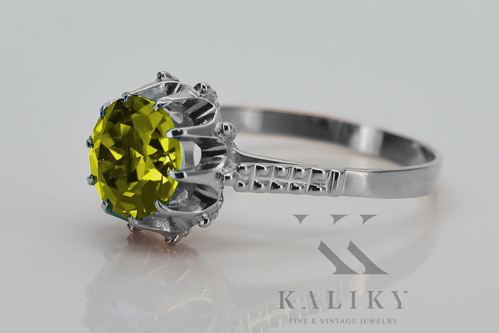 Vintage Yellow Peridot Ring in Sterling Silver (vrc045s-yp) — close-up of the hallmark on the inner band