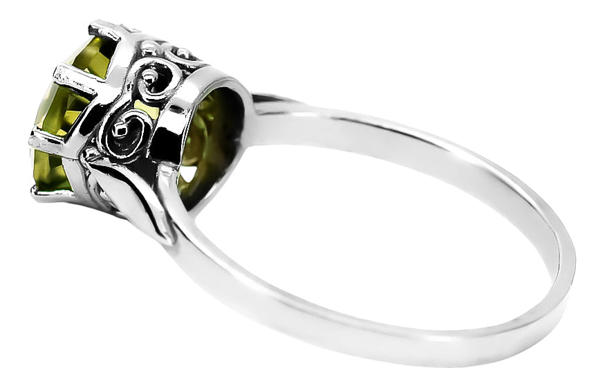 Vintage Yellow Peridot Ring in Sterling Silver (vrc366s-yp) — side view showing the setting