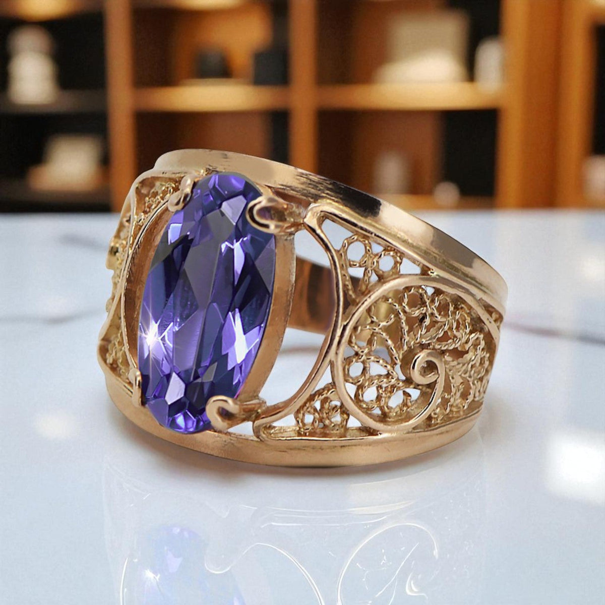 Vintage Alexandrite Ring in 14K Rose Gold (vrc057r-ax)