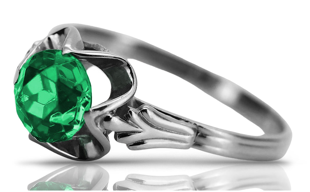 Vintage Emerald Ring in Sterling Silver (vrc023s-em)