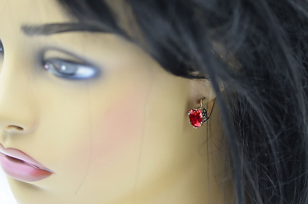 Vintage Ruby Earrings in 14K Rose Gold (vec016r-rb) — full view of the piece