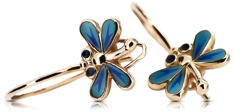 Vintage Dragonfly Earrings in 14K Rose Gold (ven153) — full view of the piece