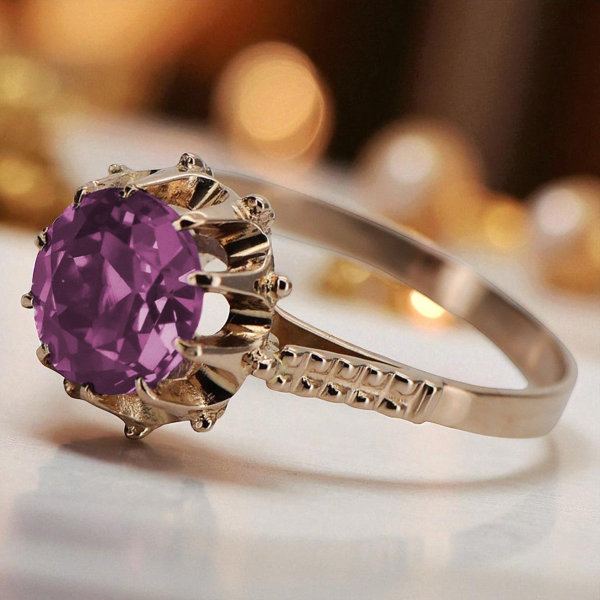 Vintage Amethyst Ring in 14K Rose Gold (vrc045r-am)