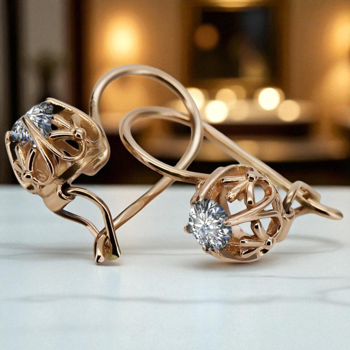 Vintage Zircon Craft Earrings in 14K Rose Gold (vec145r-zi)