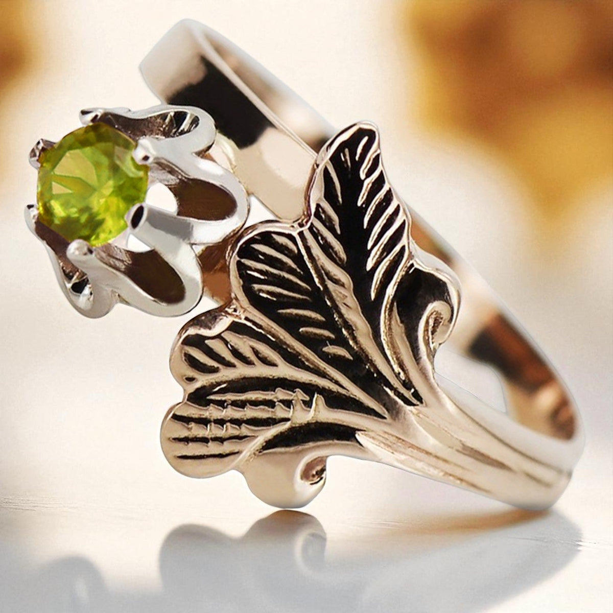 Vintage Yellow Peridot Ring in 14K Rose Gold (vrc169r-yp)