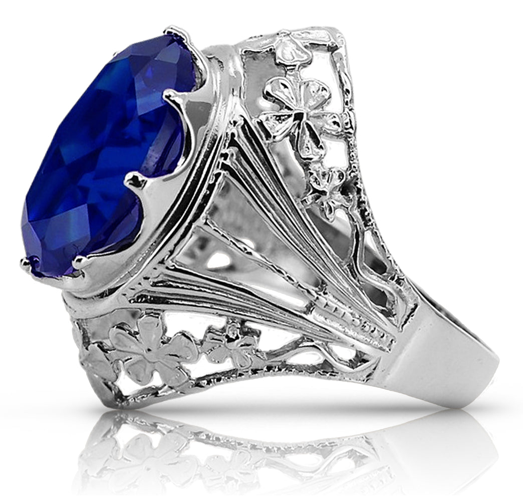 Vintage Sapphire Ring in Sterling Silver (vrc031s-sp)