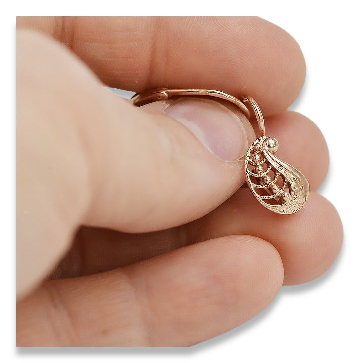 Vintage Leaf Earrings in 14K Rose Gold (ven254) — view 3