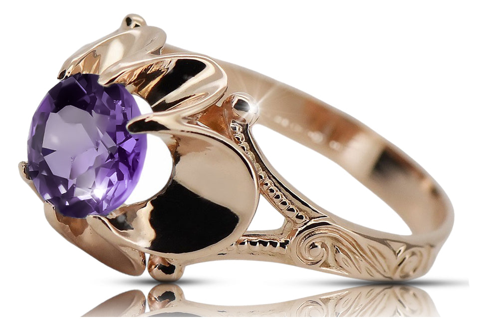 Vintage Alexandrite Ring in 14K Rose Gold (vrc377r-ax) — worn on the neckline, showing the drape